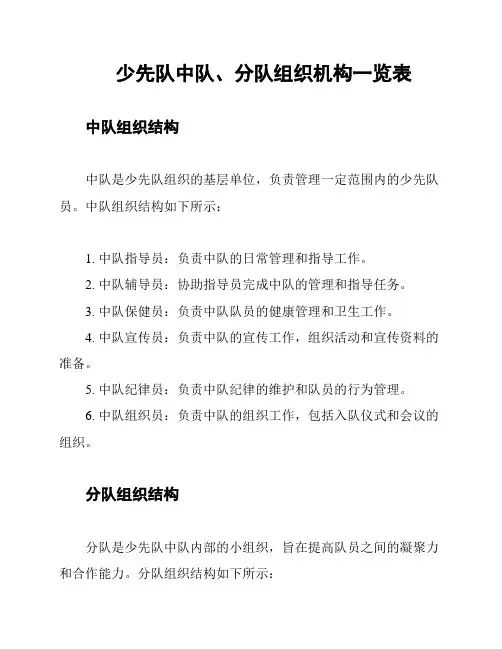 少先队中队、分队组织机构一览表