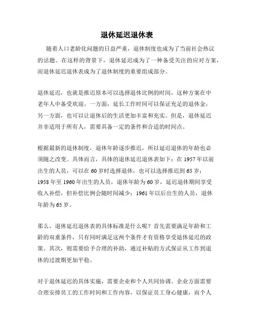 退休延迟退休表