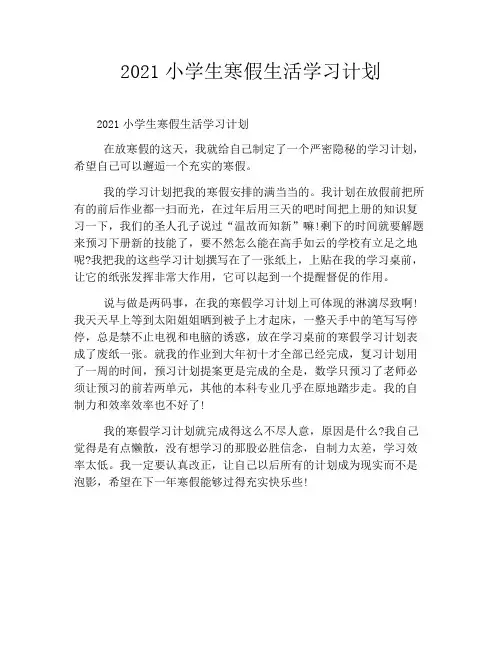 2021小学生寒假生活学习计划