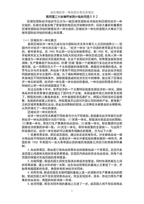 论述区域经济一体化的分类及其效应