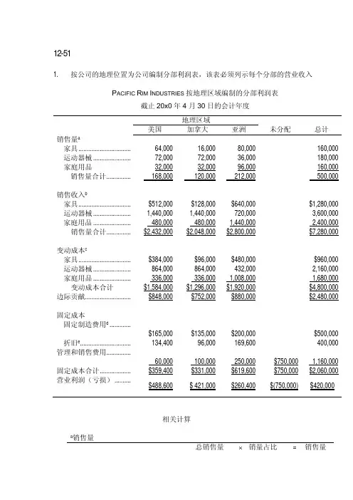 管理会计第7次作业答案