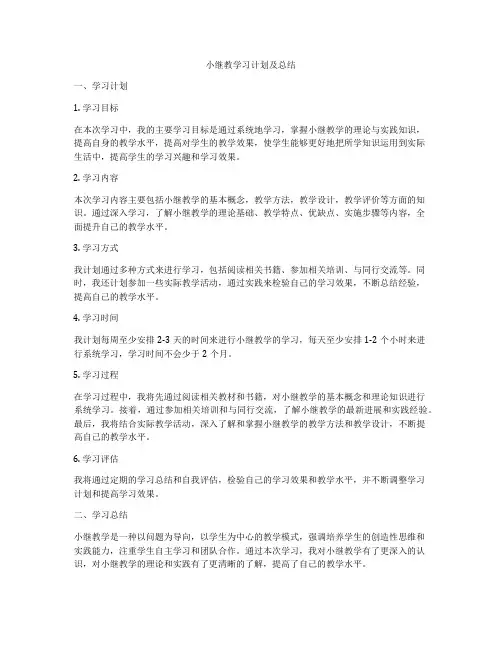 小继教学习计划及总结