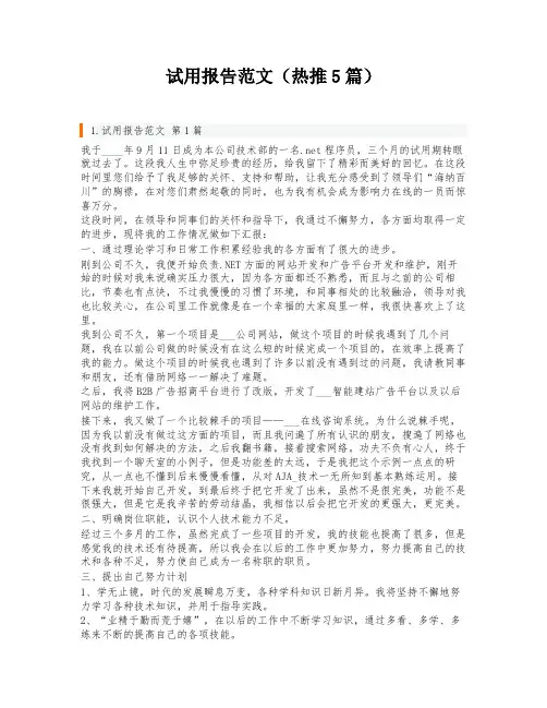 试用报告范文(热推5篇)