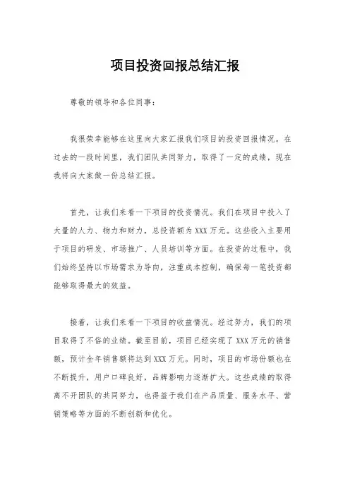 项目投资回报总结汇报