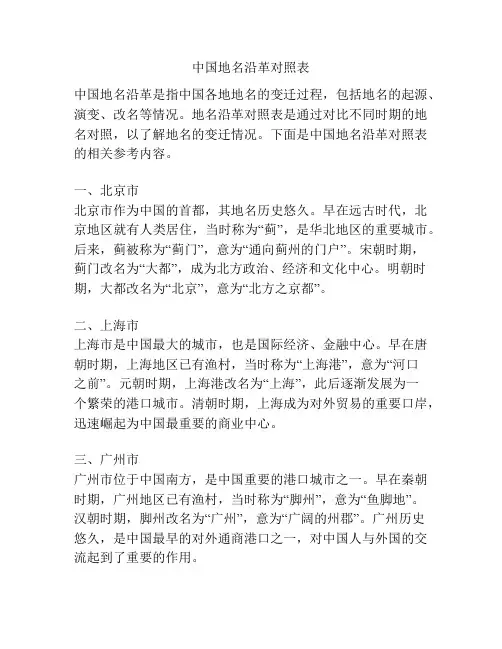 中国地名沿革对照表