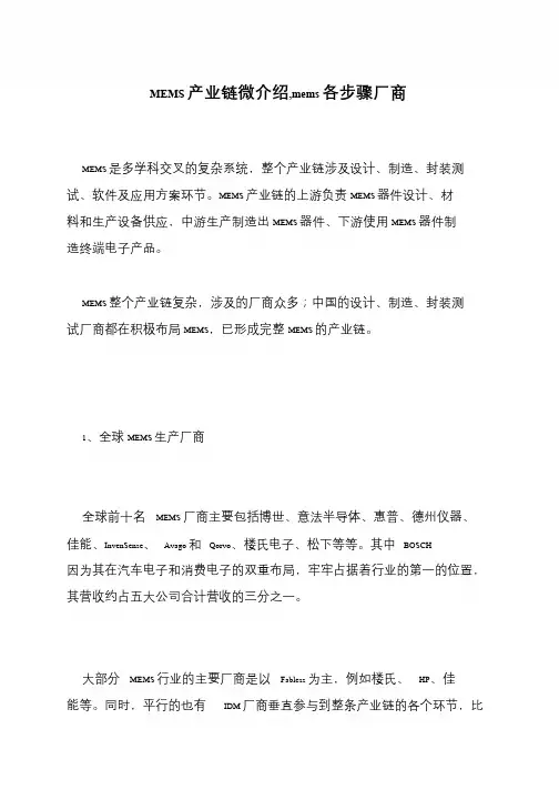 MEMS产业链微介绍,mems各步骤厂商