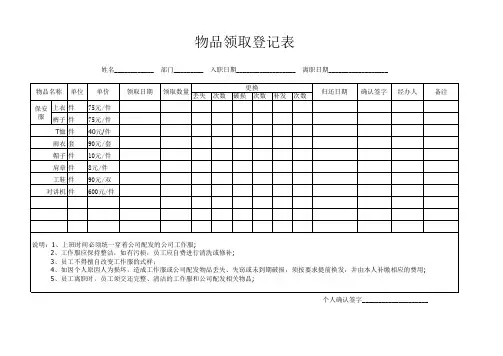 物品领取登记表
