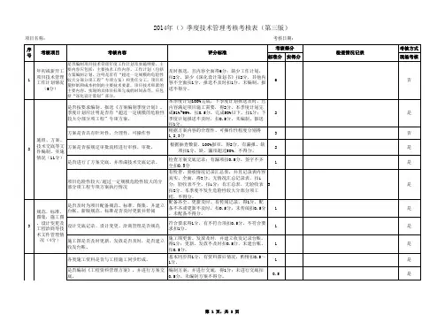 2014年项目技术管理季度考核表(第三版)2014.9.18