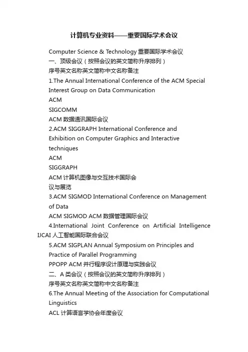 计算机专业资料——重要国际学术会议