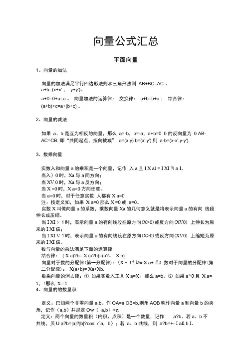 完整版向量公式汇总