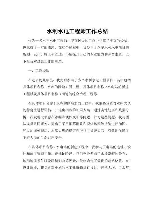 水利水电工程师工作总结