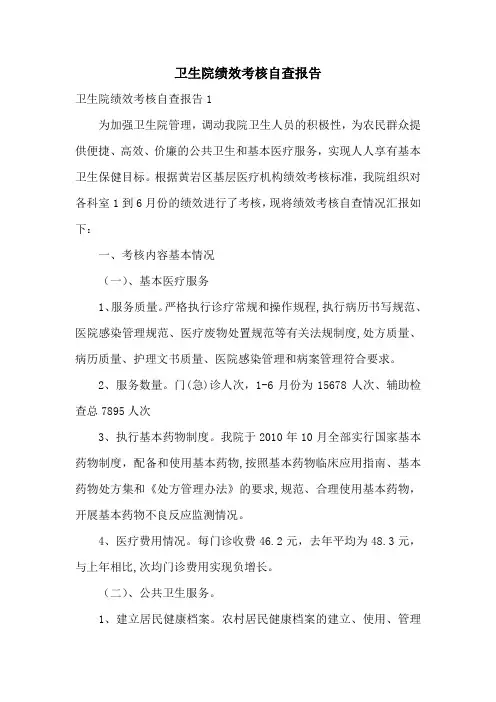 卫生院绩效考核自查报告