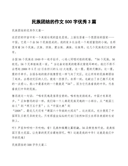 民族团结的作文500字优秀3篇