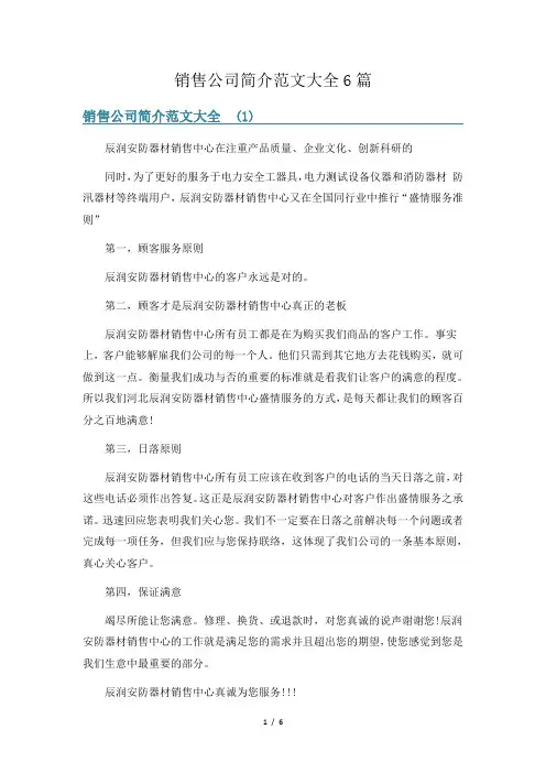 销售公司简介范文大全6篇