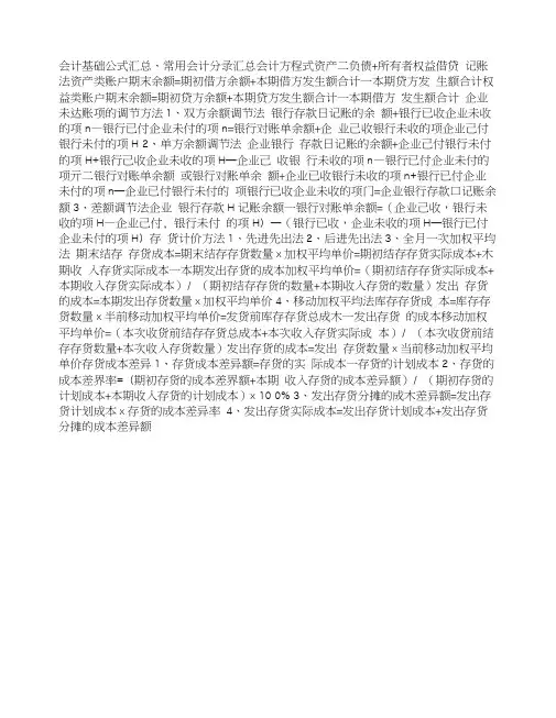 会计基础公式汇总、常用会计分录汇总.doc