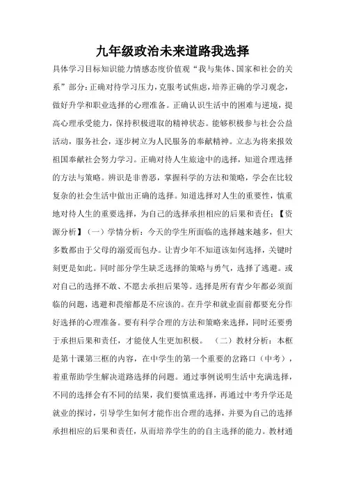 九年级政治未来道路我选择(标准版)