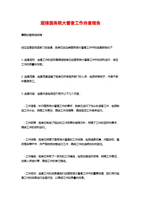 迎接国务院大督查工作自查报告