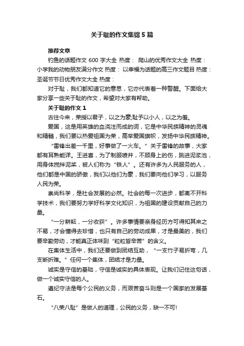 关于耻的作文集锦5篇