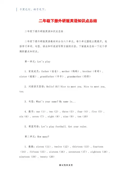 二年级下册外研版英语知识点总结