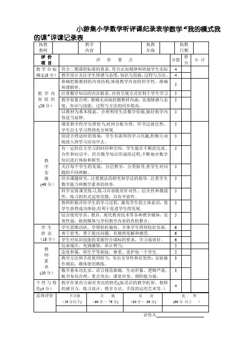 小学数学评课记录表