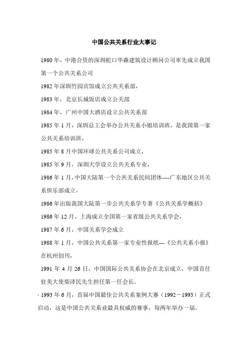 中国公共关系行业大事记