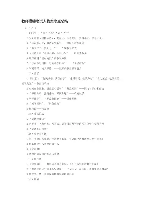(完整版)教师招聘考试人物类考点总结整理版(全)