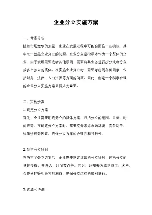 企业分立实施方案