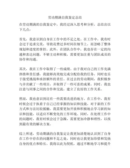 劳动期满自我鉴定总结