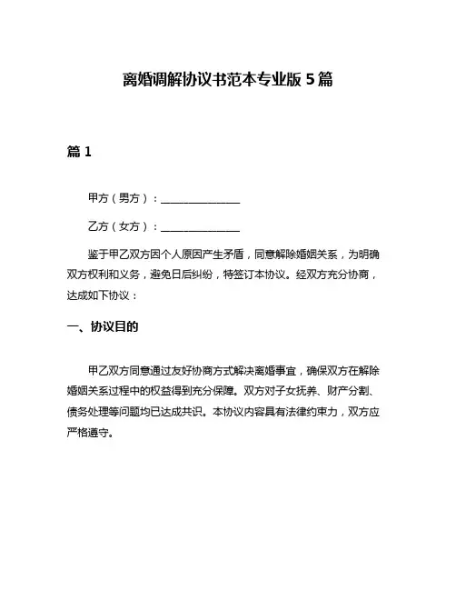 离婚调解协议书范本专业版5篇
