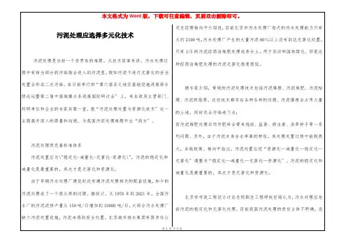 污泥处理应选择多元化技术