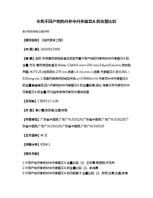 市售不同产地的丹参中丹参酮ⅡA的含量比较