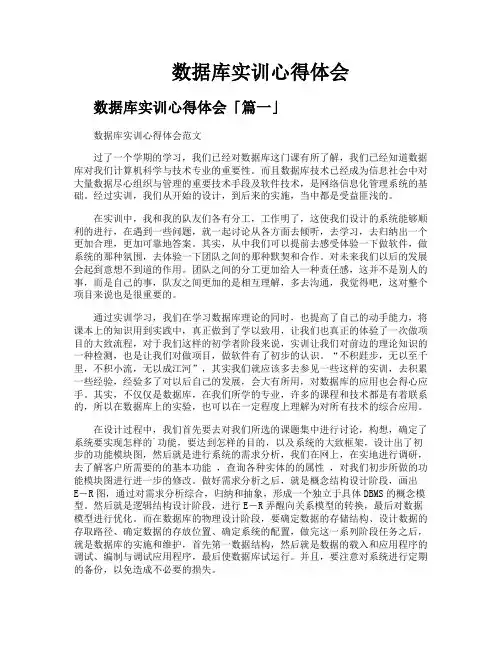 数据库实训心得体会