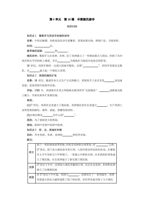 2021年部编版九年级历史上练习：第5单元  第16课 早期殖民掠夺
