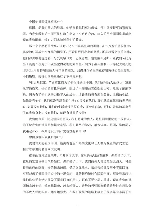 精选2020中国梦祖国颂国庆特别节目观后感作文5篇