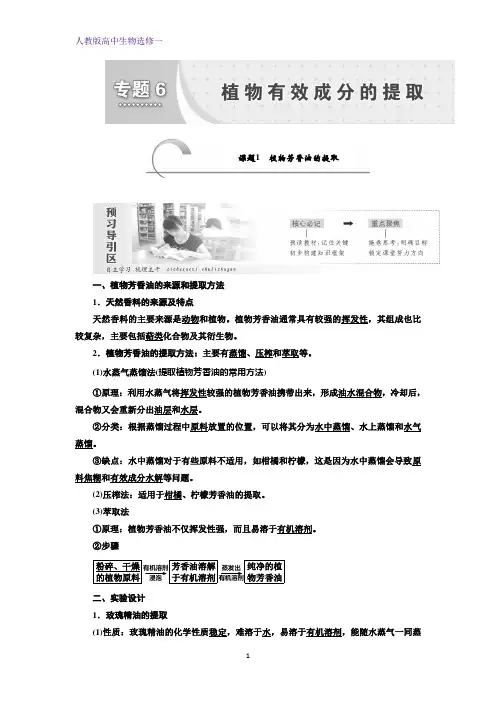 高二生物人教版选修一讲义：专题六 课题1 植物芳香油的提取 含答案