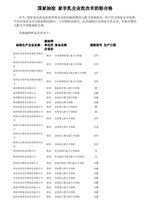 国家抽检 17家羊乳企业49批次羊奶粉合格