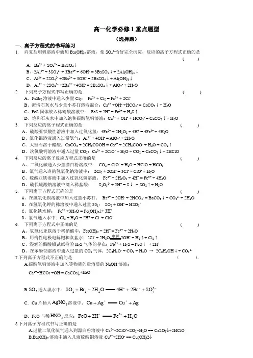 高中化学必修一重点难点习题