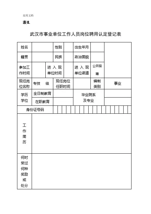 表8-岗位聘用认定登记表(样表)