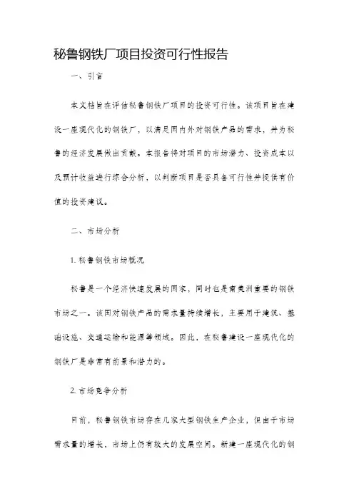 秘鲁钢铁厂项目投资可行性报告