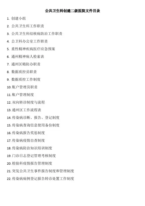 公共卫生科创建二级医院文件目录