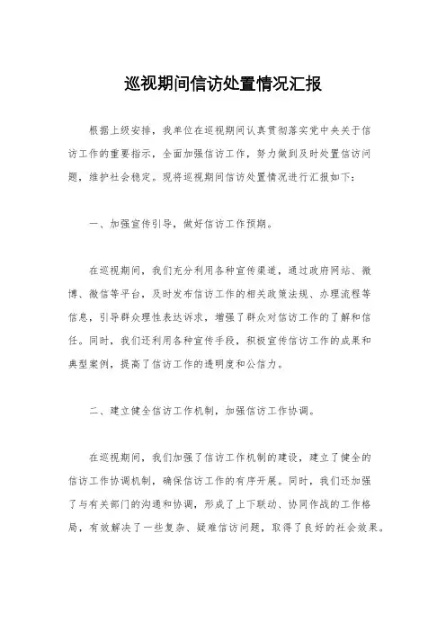 巡视期间信访处置情况汇报