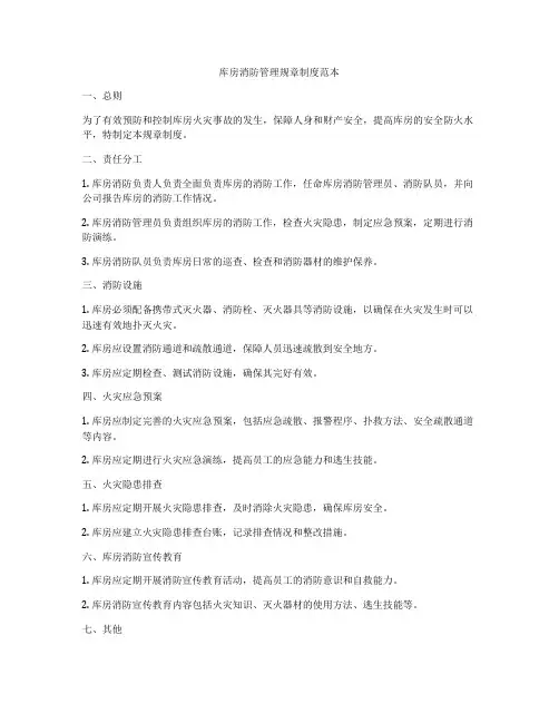 库房消防管理规章制度范本