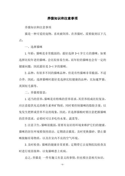 养猫知识和注意事项
