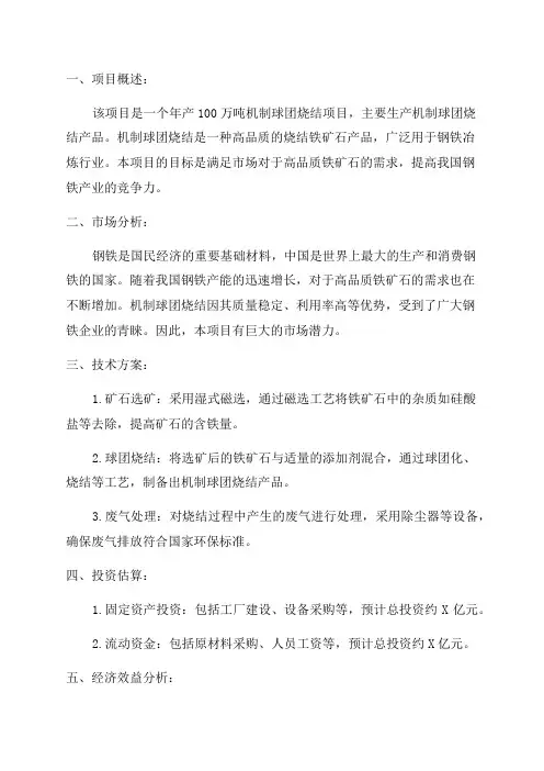 年产100万吨机制球团烧结项目可行性方案