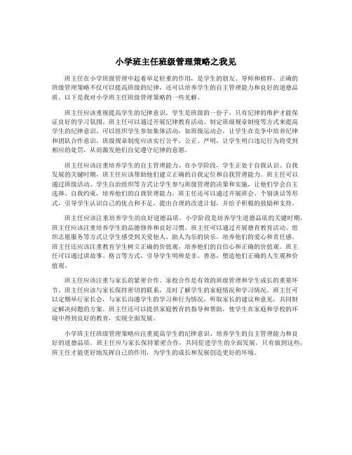 小学班主任班级管理策略之我见