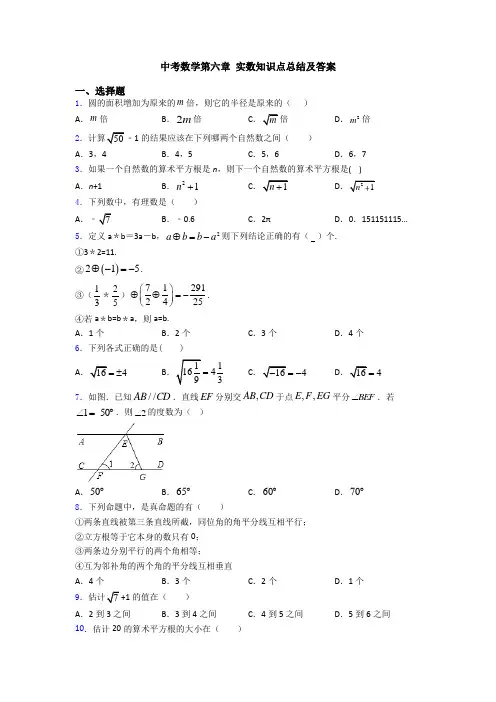 中考数学第六章 实数知识点总结及答案