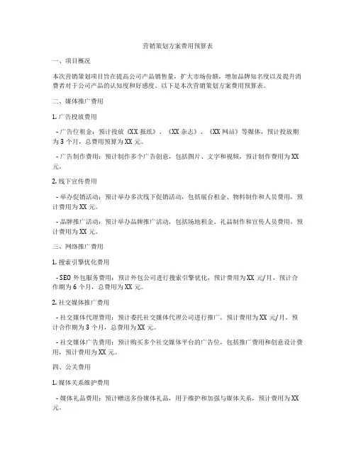 营销策划方案费用预算表