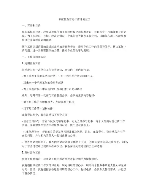 单位督查督办工作计划范文