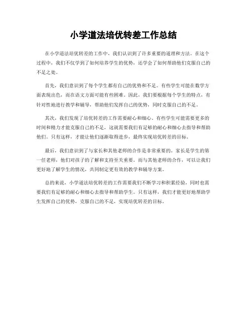 小学道法培优转差工作总结
