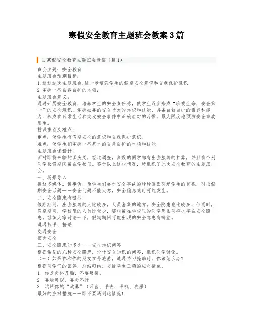 寒假安全教育主题班会教案3篇